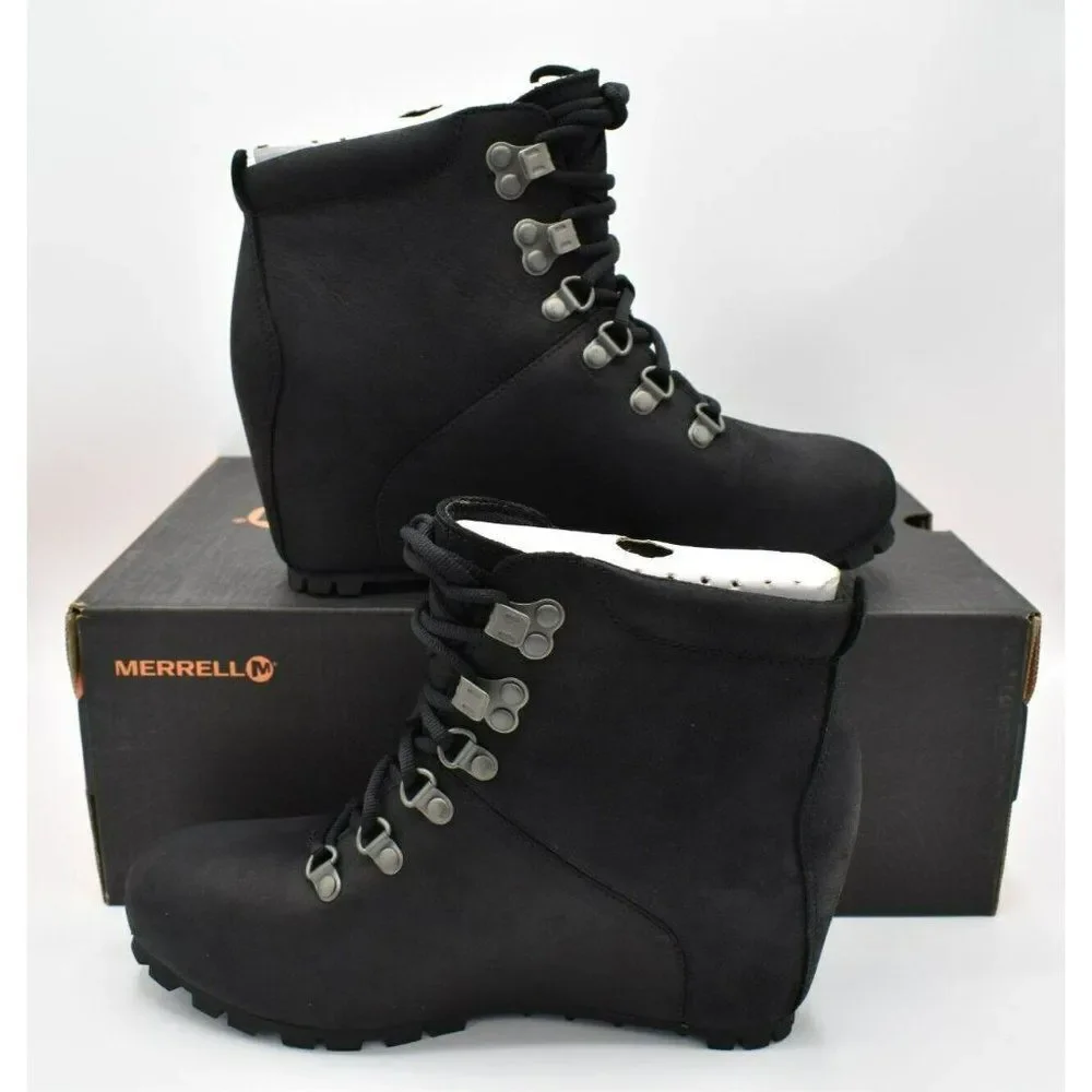 Merrell Womens‎ Size 7.5 Tremblant Wilderness Black Wedge Ankle Boots Shoes